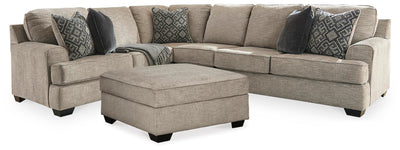 Bovarian 3-Piece Sectional and Ottoman in Stone
