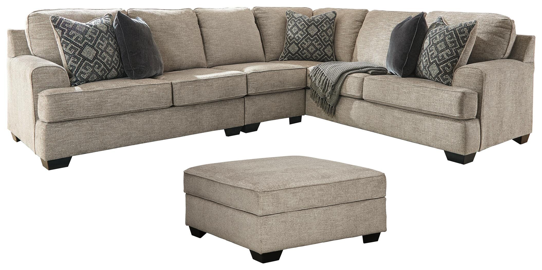 Bovarian 3-Piece Sectional with Ottoman in Stone
