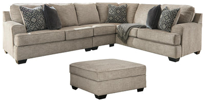 Bovarian 3-Piece Sectional with Ottoman in Stone