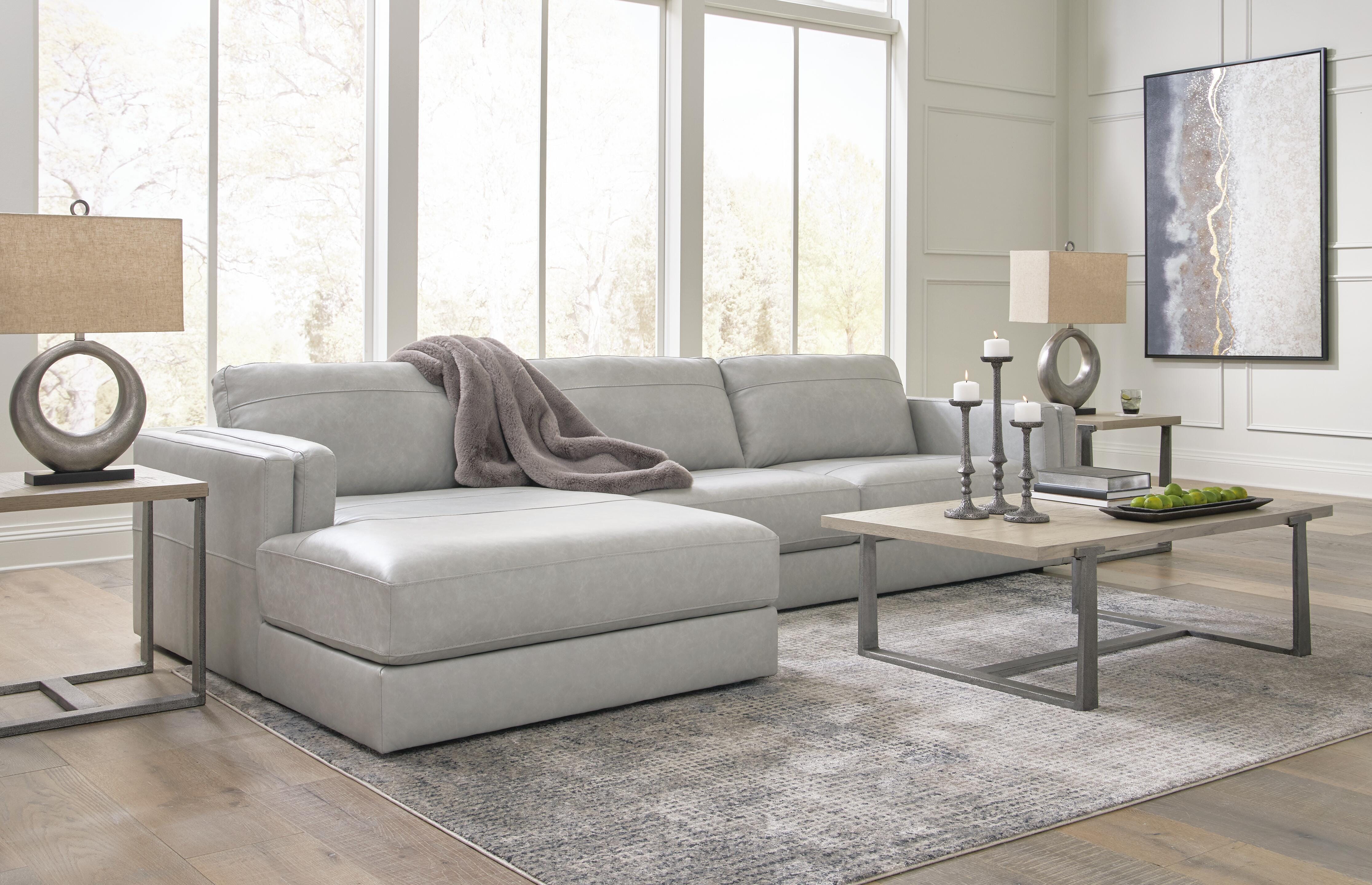 Amiata 2-Piece LAF Chaise Sectional in Glacier Leather