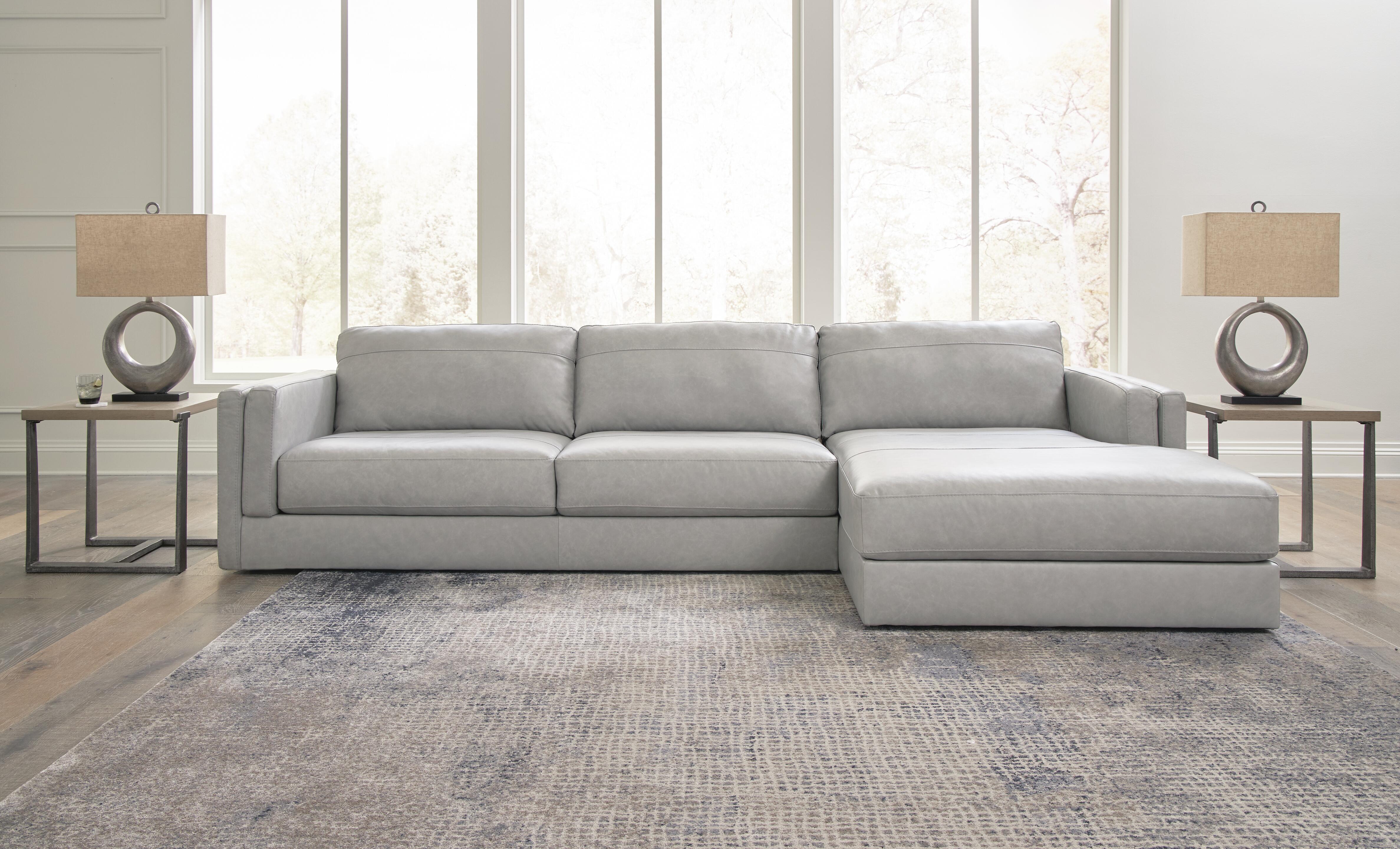 Amiata 2-Piece RAF Chaise Sectional in Glacier Leather