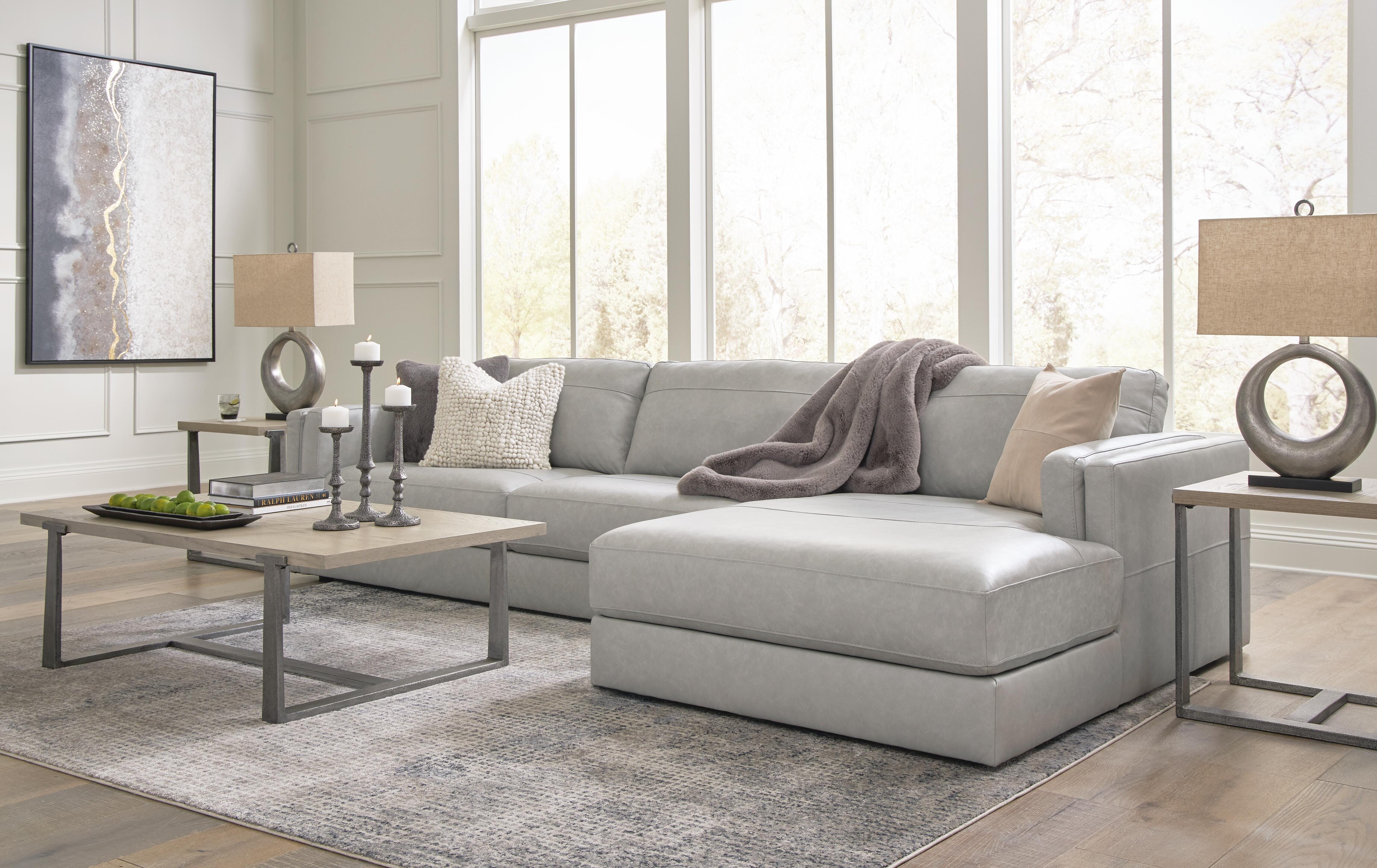 Amiata 2-Piece RAF Chaise Sectional in Glacier Leather