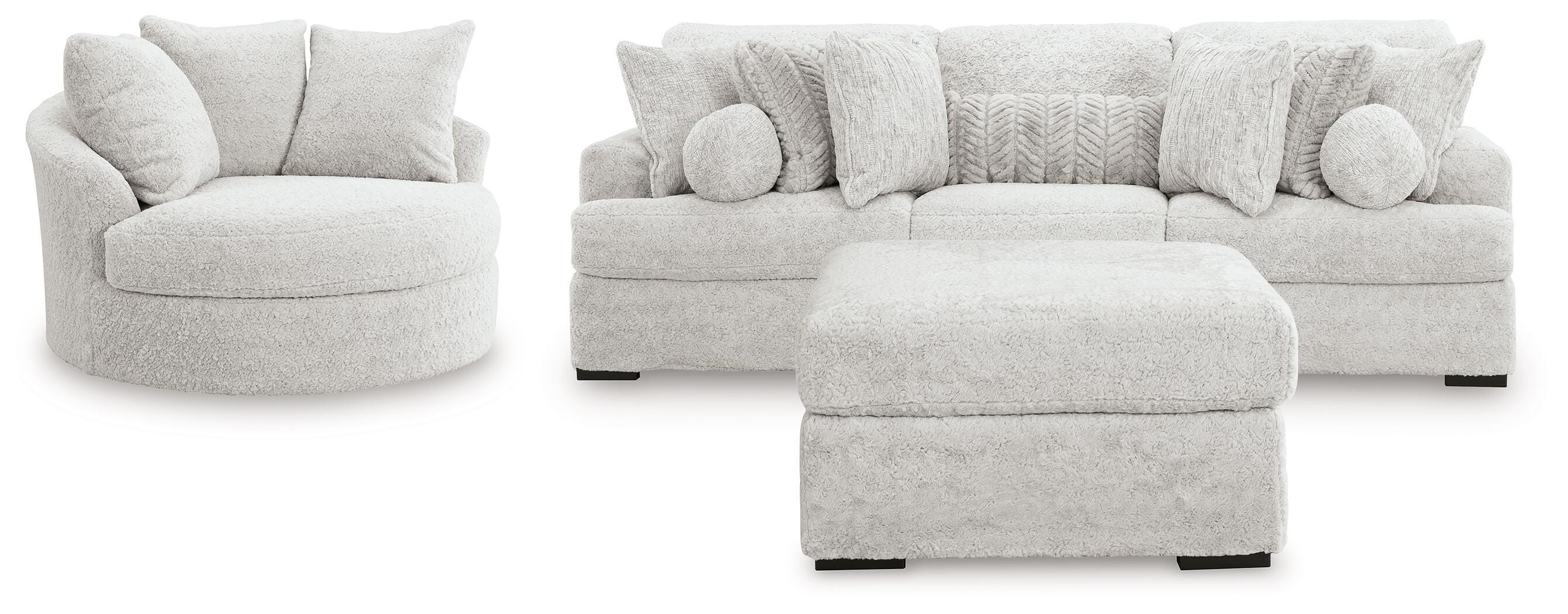 Cuddle Plush 3-Piece Sectional, Chair and Ottoman in Arctic