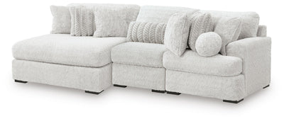 Cuddle Plush 3-Piece Sectional with LAF Chaise in Arctic Chenille and Velvet