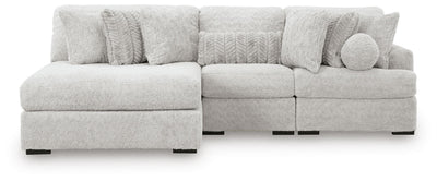 Cuddle Plush 3-Piece Sectional with LAF Chaise in Arctic Chenille and Velvet