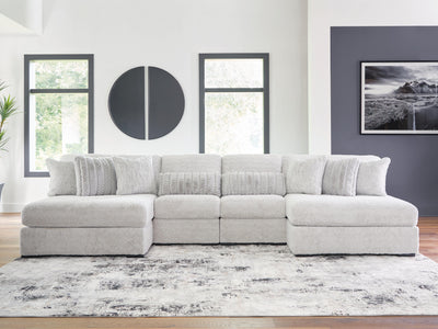 Cuddle Plush 4-Piece Sectional with Chaise in Arctic Chenille and Velvet