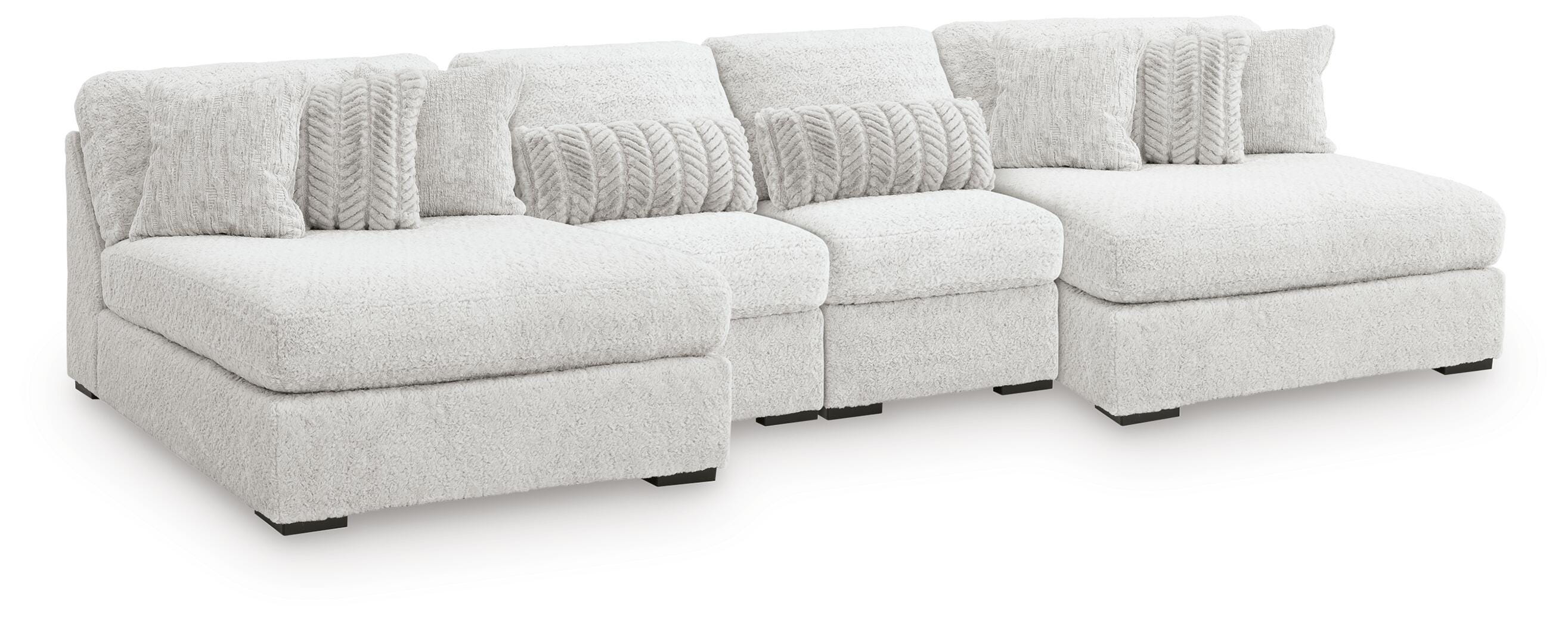 Cuddle Plush 4-Piece Sectional with Chaise in Arctic Chenille and Velvet