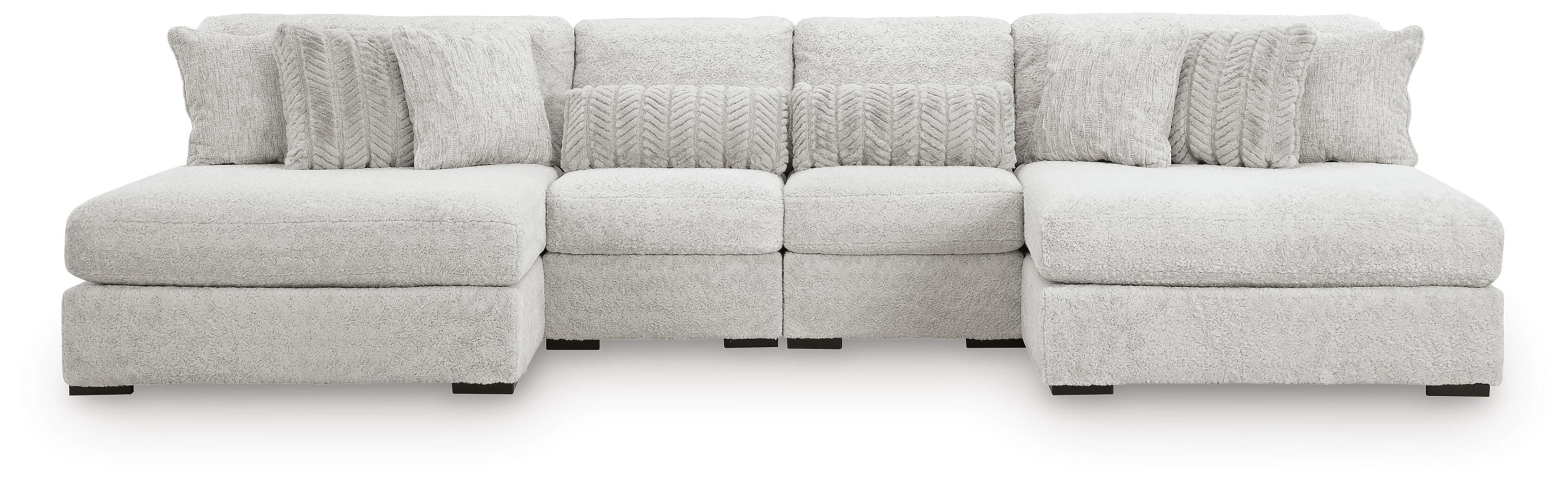 Cuddle Plush 4-Piece Sectional with Chaise in Arctic Chenille and Velvet