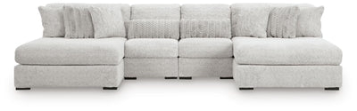 Cuddle Plush 4-Piece Sectional with Chaise in Arctic Chenille and Velvet