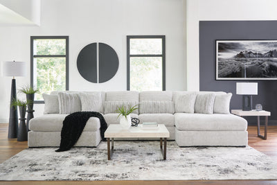Cuddle Plush 4-Piece Sectional with Chaise in Arctic Chenille and Velvet