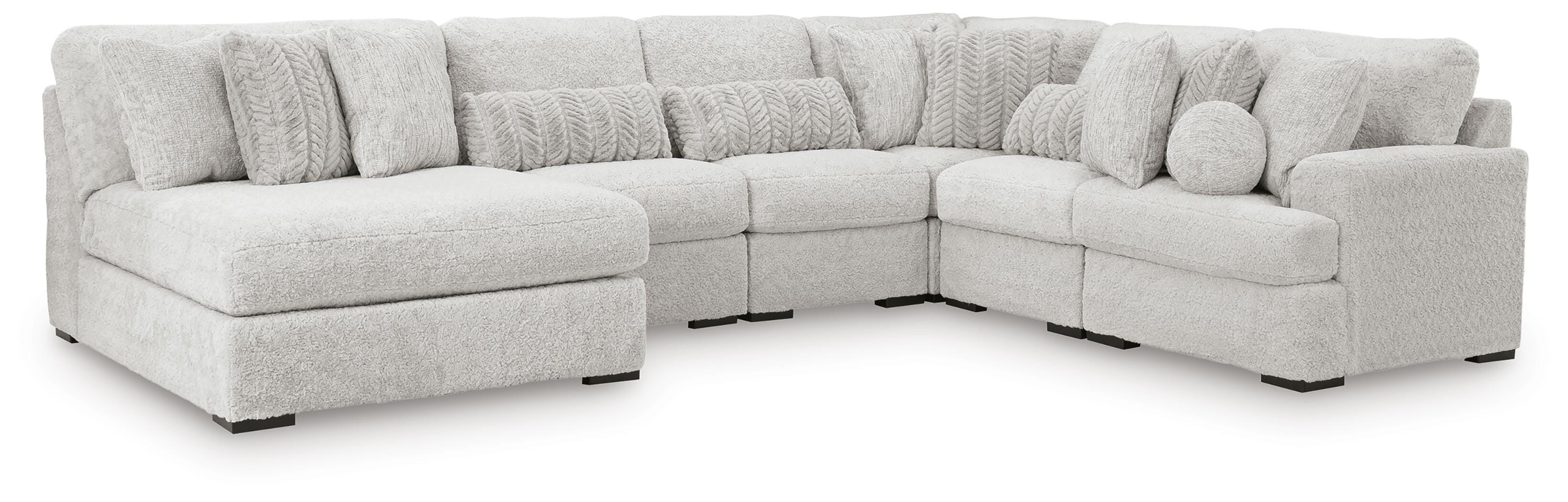 Cuddle Plush 6-Piece Sectional with RAF Chaise in Arctic Chenille and Velvet