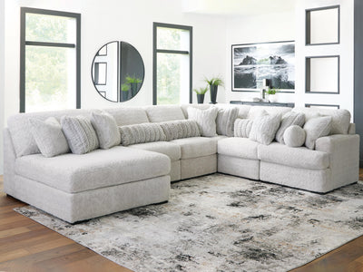 Cuddle Plush 6-Piece Sectional with RAF Chaise in Arctic Chenille and Velvet