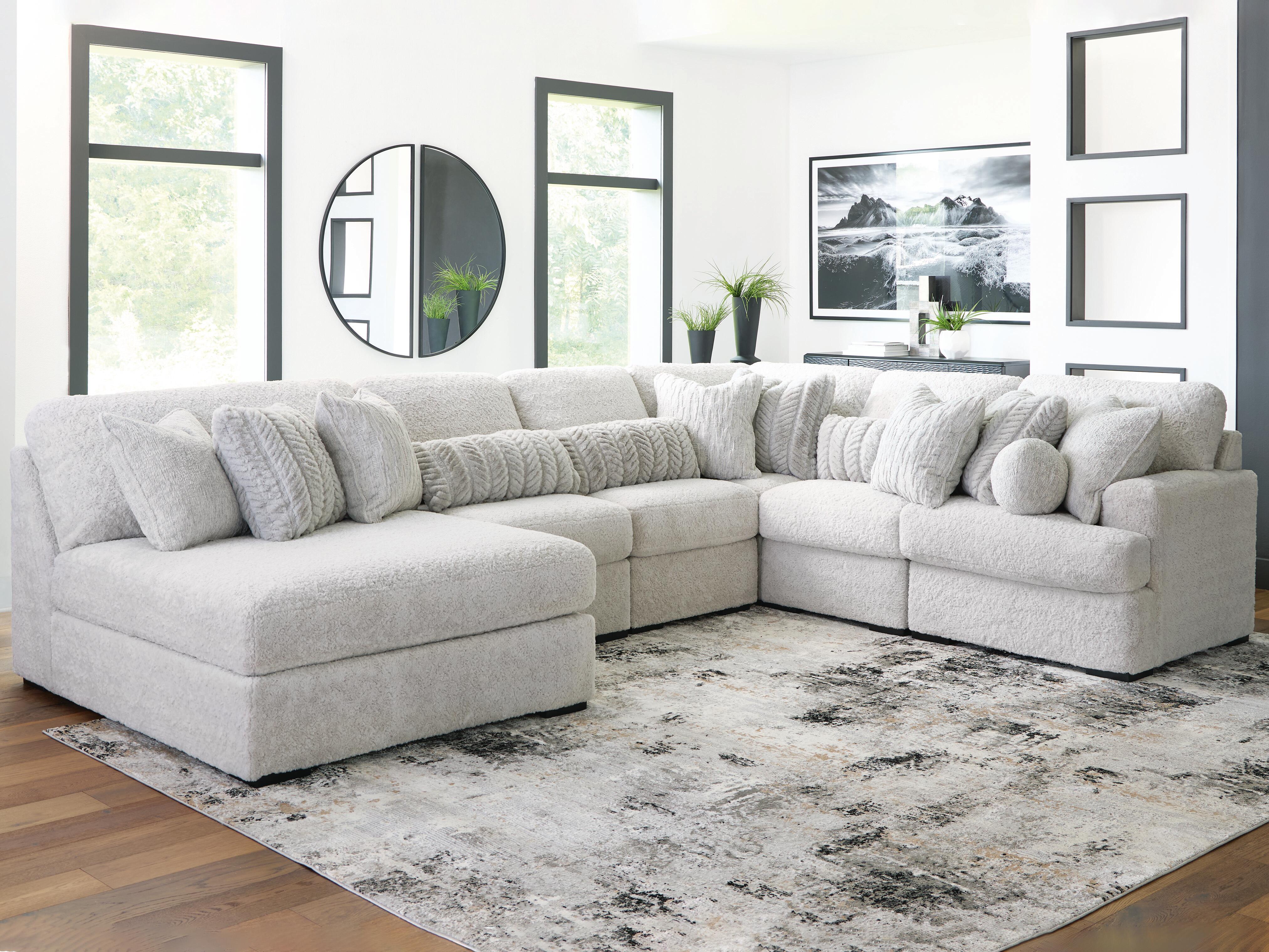 Cuddle Plush 6-Piece Sectional with RAF Chaise in Arctic Chenille and Velvet