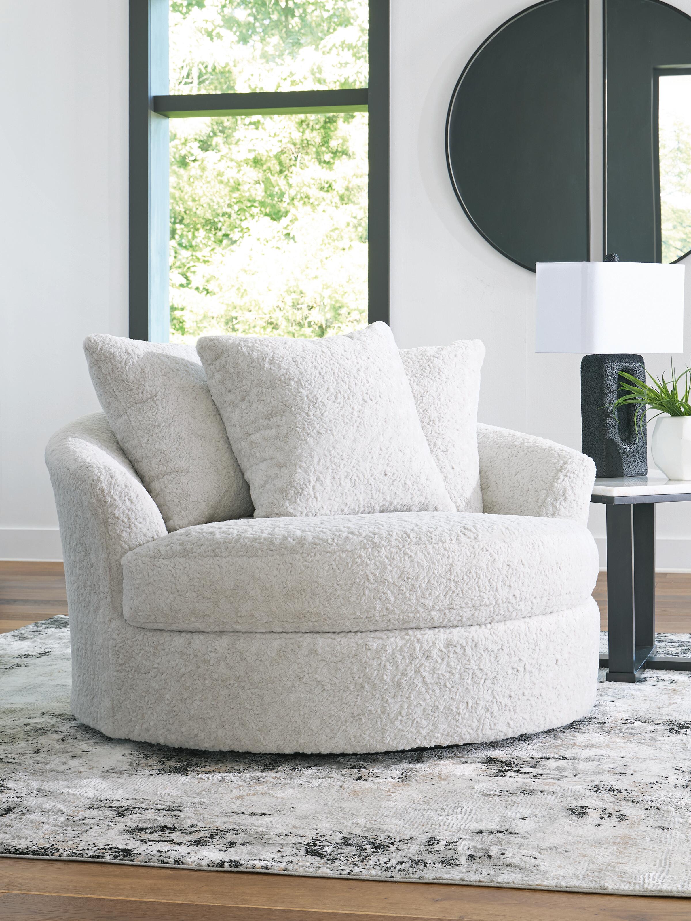 Cuddle Plush 3-Piece Sectional, Chair and Ottoman in Arctic