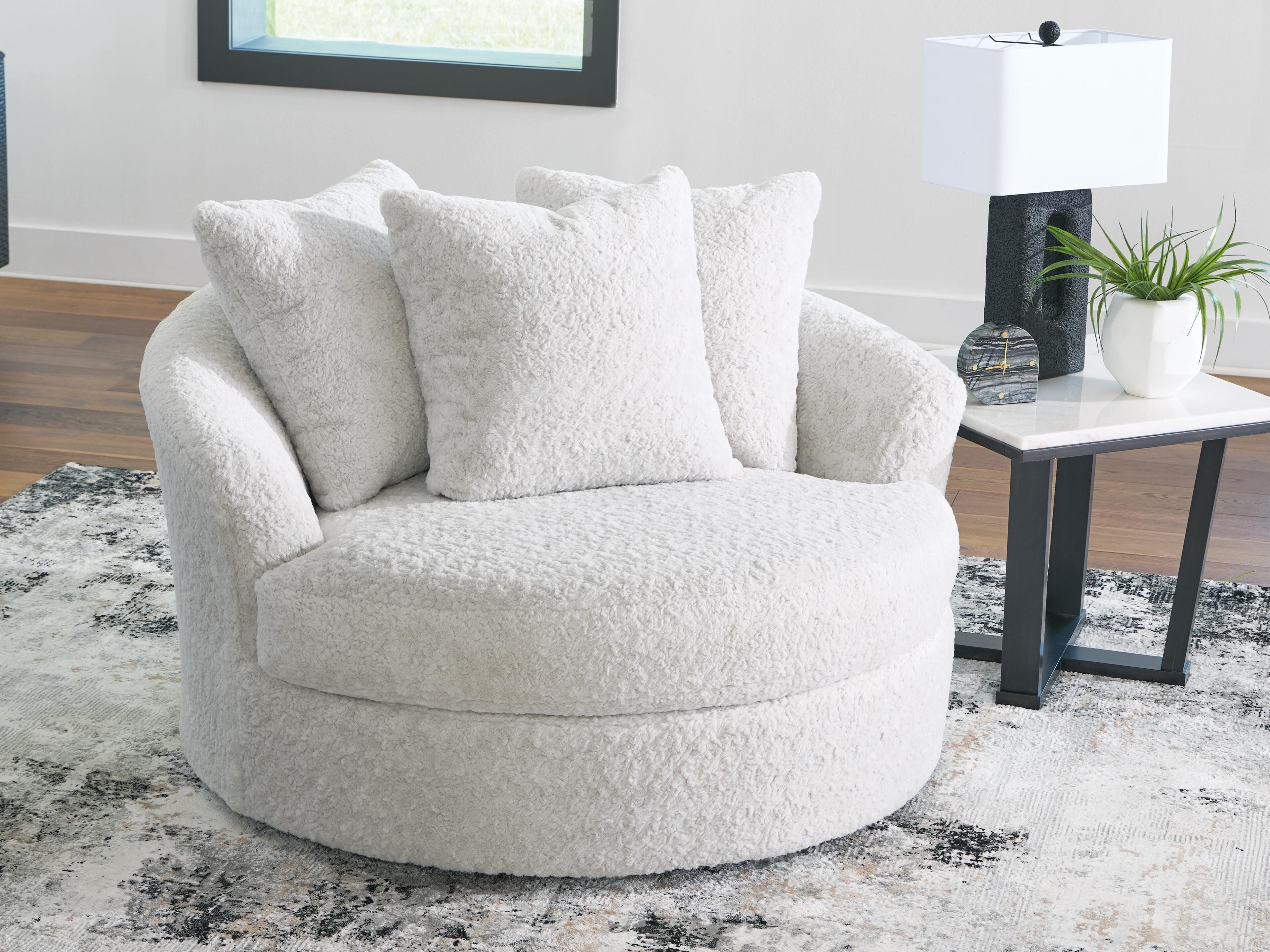 Cuddle Plush 3-Piece Sectional, Chair and Ottoman in Arctic