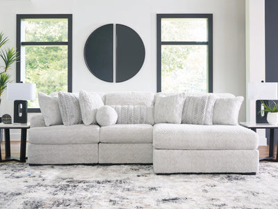 Cuddle Plush 3-Piece Sectional with RAF Chaise in Arctic Chenille and Velvet