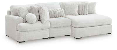Cuddle Plush 3-Piece Sectional with RAF Chaise in Arctic Chenille and Velvet