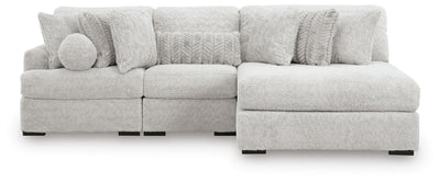 Cuddle Plush 3-Piece Sectional with RAF Chaise in Arctic Chenille and Velvet