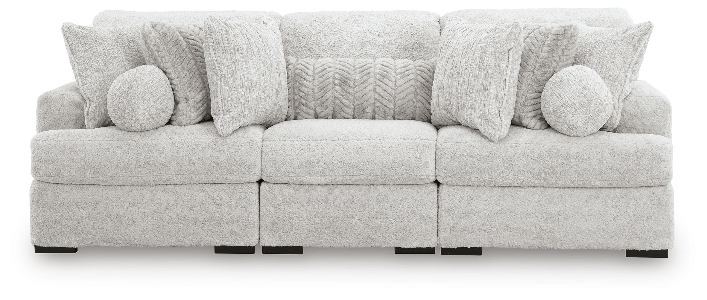 Cuddle Plush 3-Piece Sectional in Arctic Chenille and Velvet