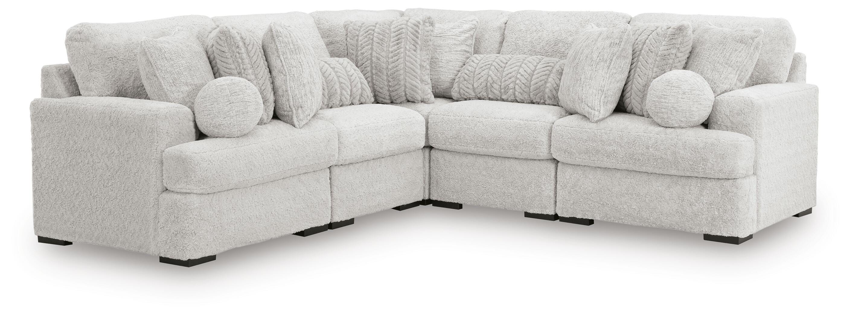 Cuddle Plush 5-Piece Sectional in Arctic Chenille and Velvet