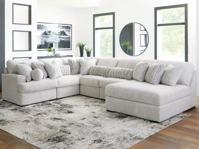 Cuddle Plush 6-Piece Sectional with Chaise in Arctic Chenille and Velvet