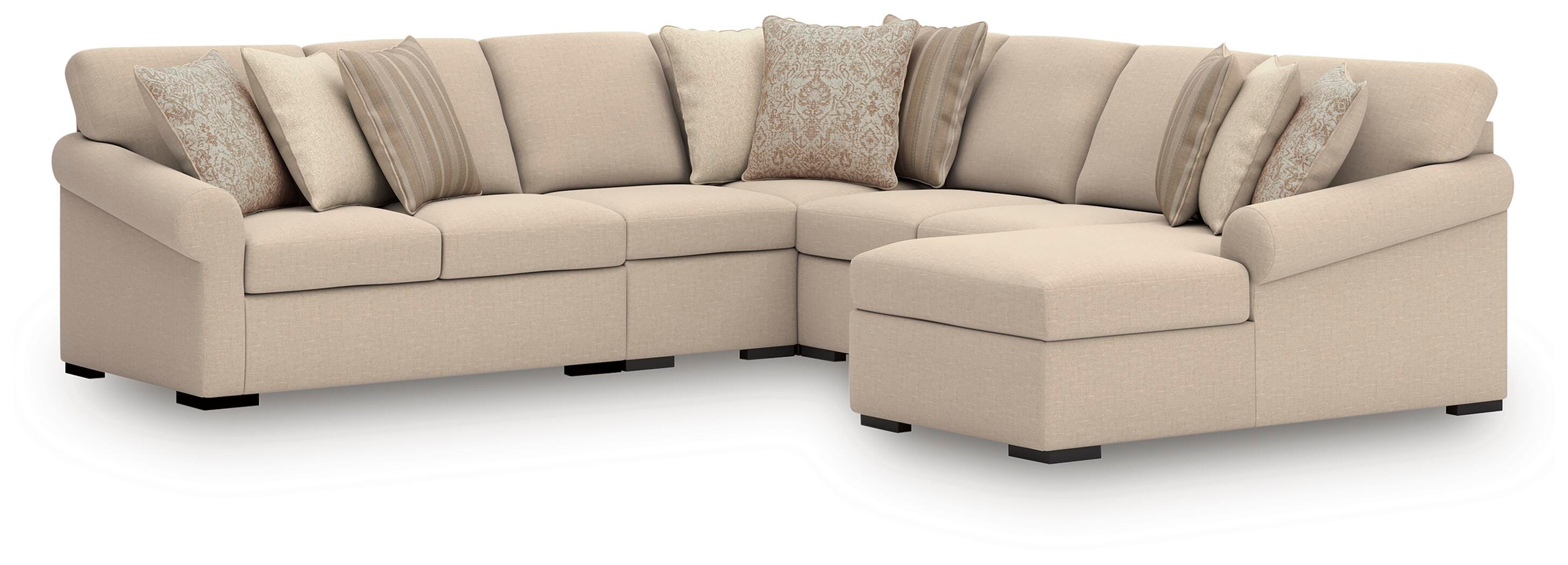 LadyMae 5-Piece RAF Chaise Sectional in Twill Performance Fabric and Next-Gen Nuvella
