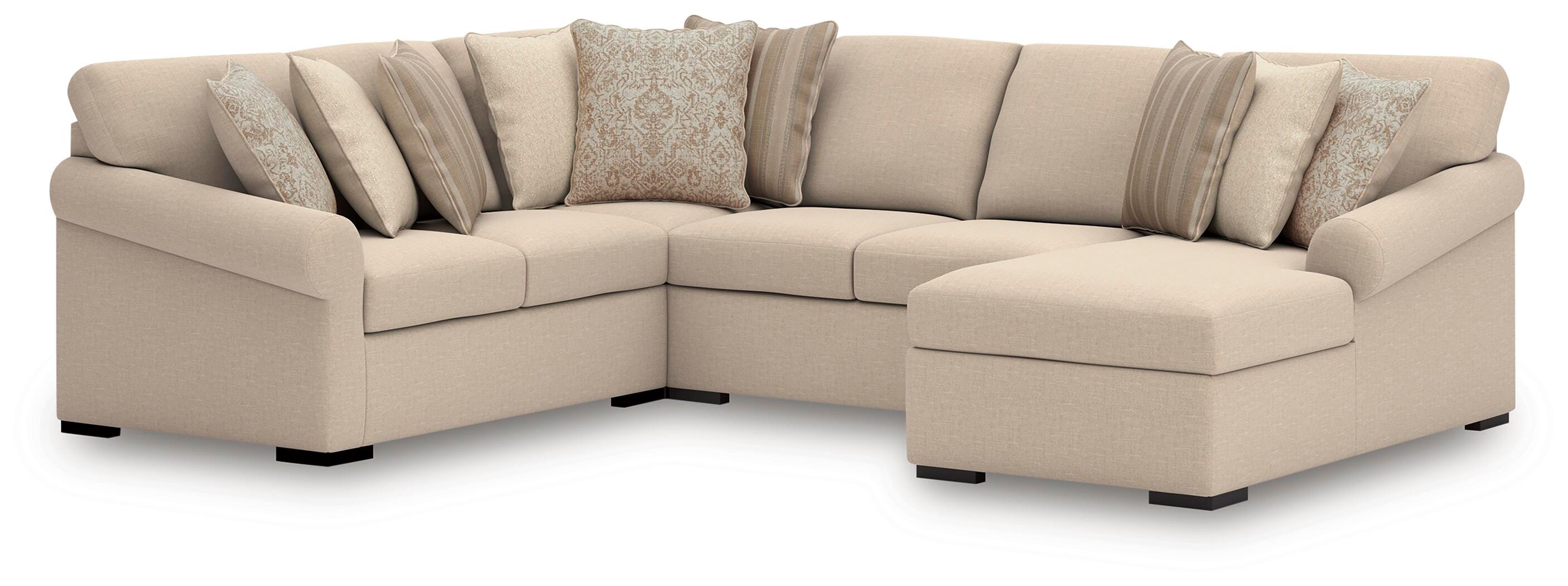LadyMae 4-Piece RAF Chaise Sectional in Twill Performance Fabric and Next-Gen Nuvella