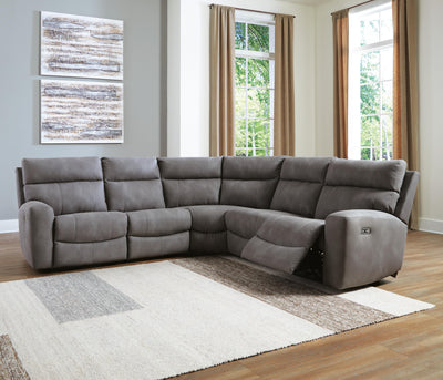 Next-Gen Durapella 5-Piece Power Reclining Sectional in Slate Microfiber