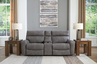 Next-Gen Durapella 3-Piece Power Reclining Sectional Loveseat with Console in Slate Microfiber