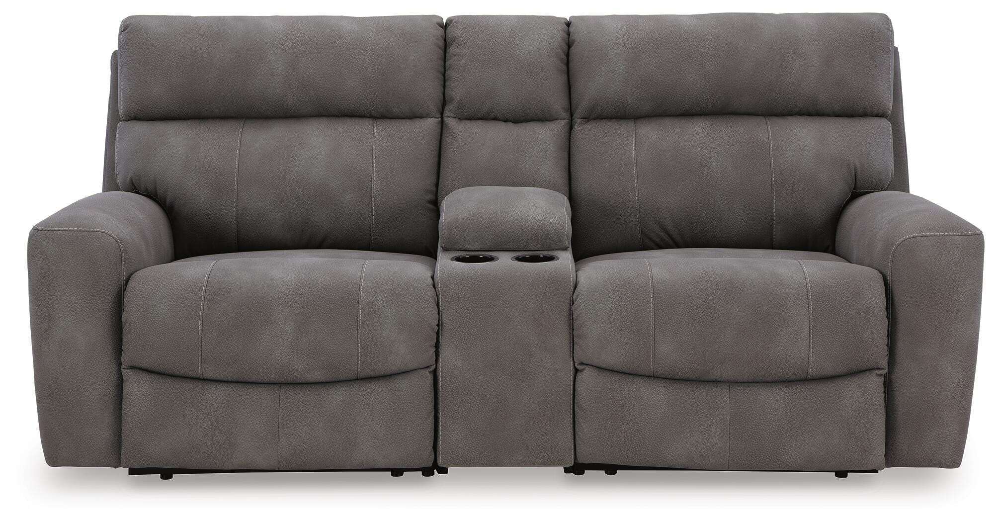 Next-Gen Durapella 3-Piece Power Reclining Sectional Loveseat with Console in Slate Microfiber