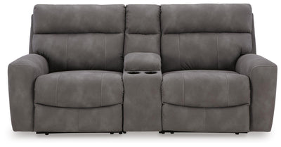 Next-Gen Durapella 3-Piece Power Reclining Sectional Loveseat with Console in Slate Microfiber