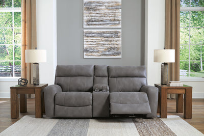 Next-Gen Durapella 3-Piece Power Reclining Sectional Loveseat with Console in Slate Microfiber