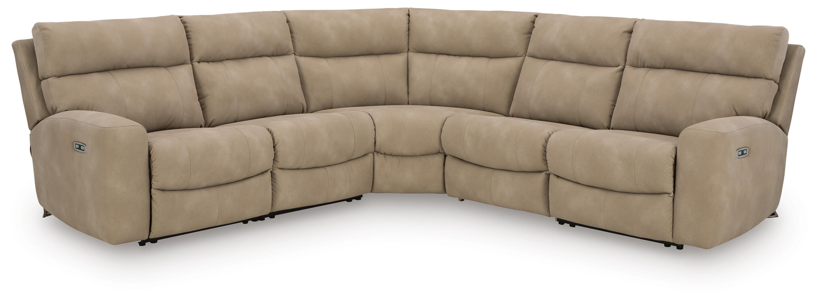 Next-Gen Durapella 5-Piece Power Reclining Sectional in Sand Microfiber