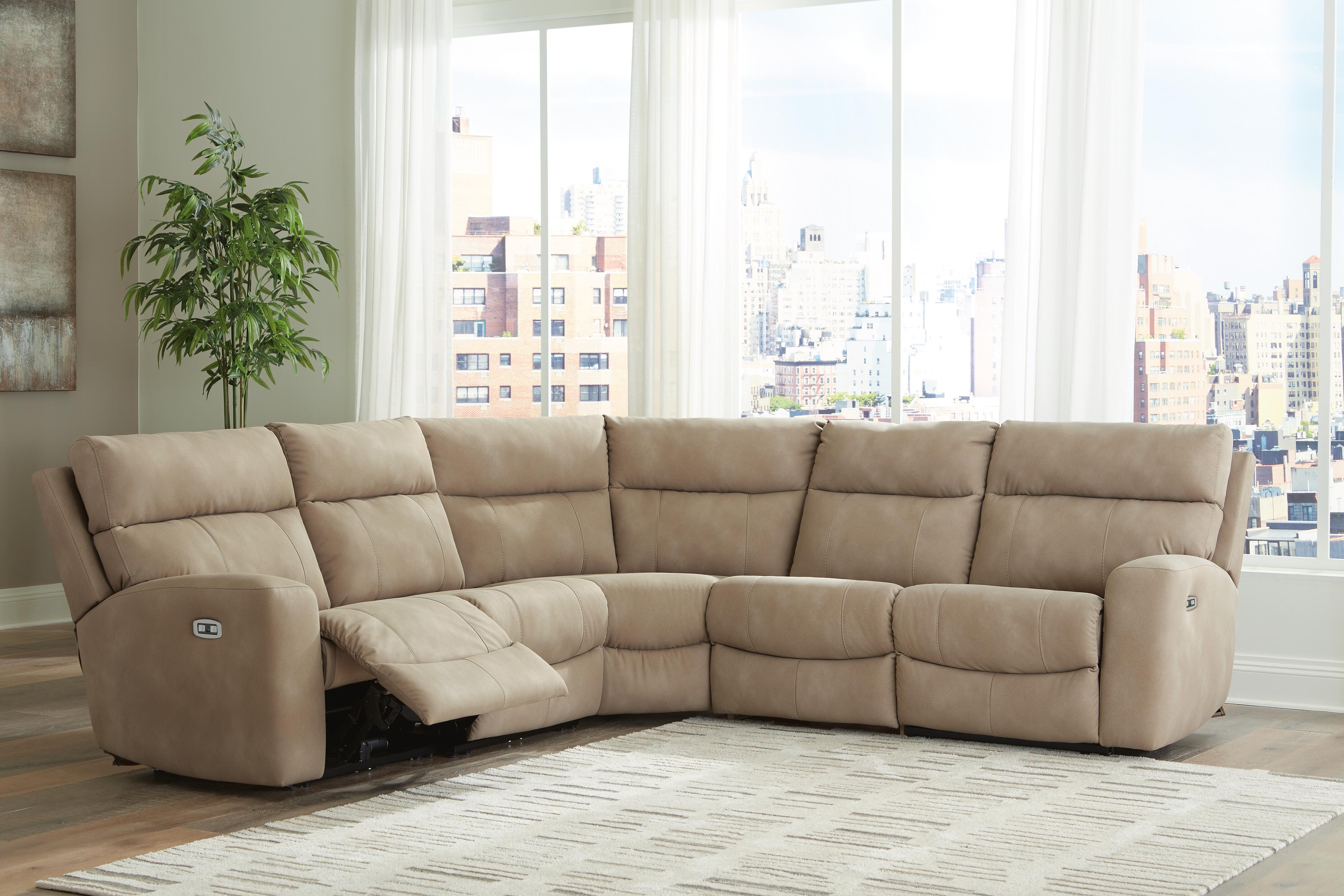 Next-Gen Durapella 5-Piece Power Reclining Sectional in Sand Microfiber