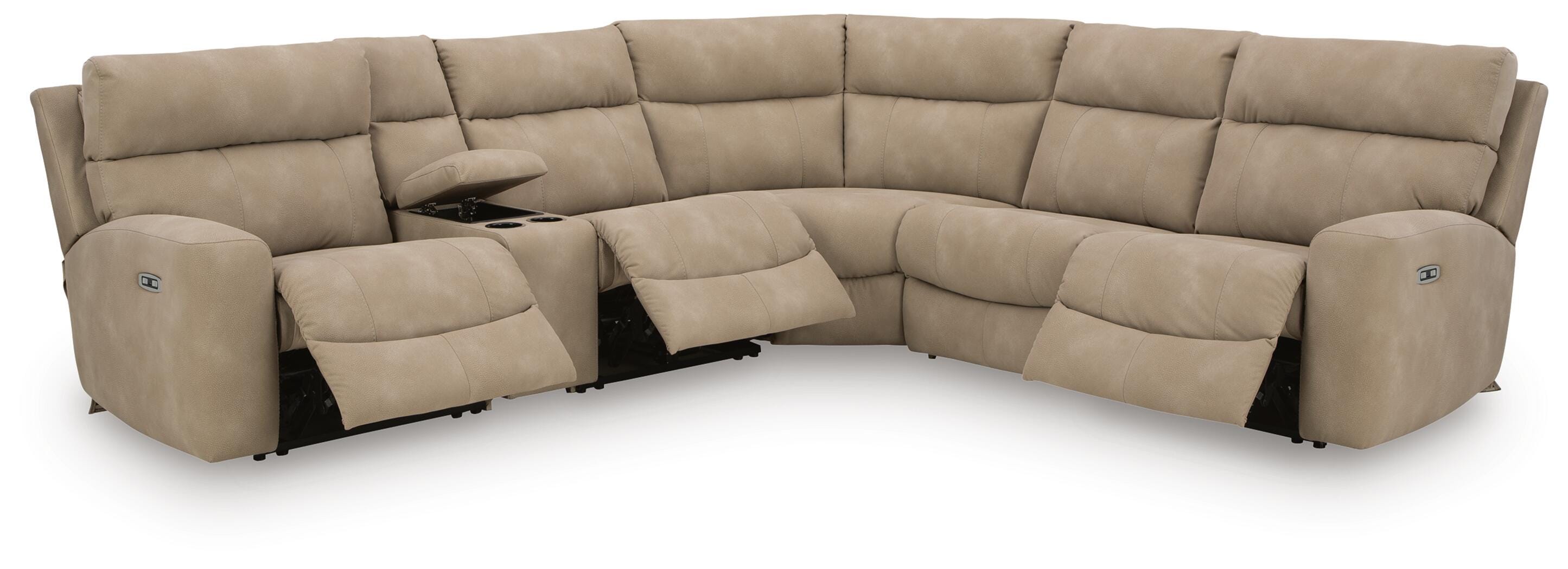 Next-Gen Durapella 6-Piece Power Reclining Sectional in Sand Microfiber