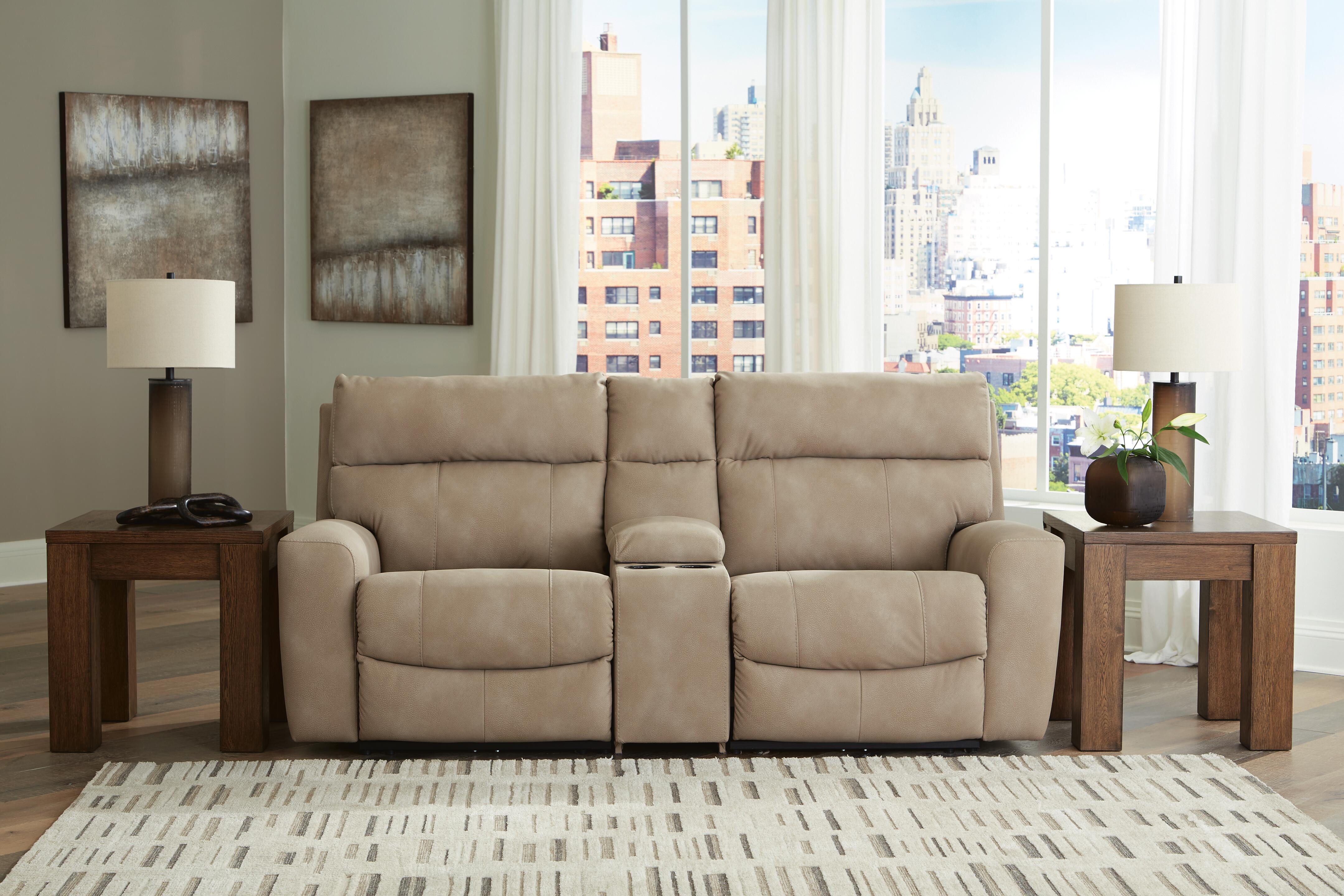 Next-Gen Durapella 3-Piece Power Reclining Sectional Loveseat with Console in Sand Microfiber