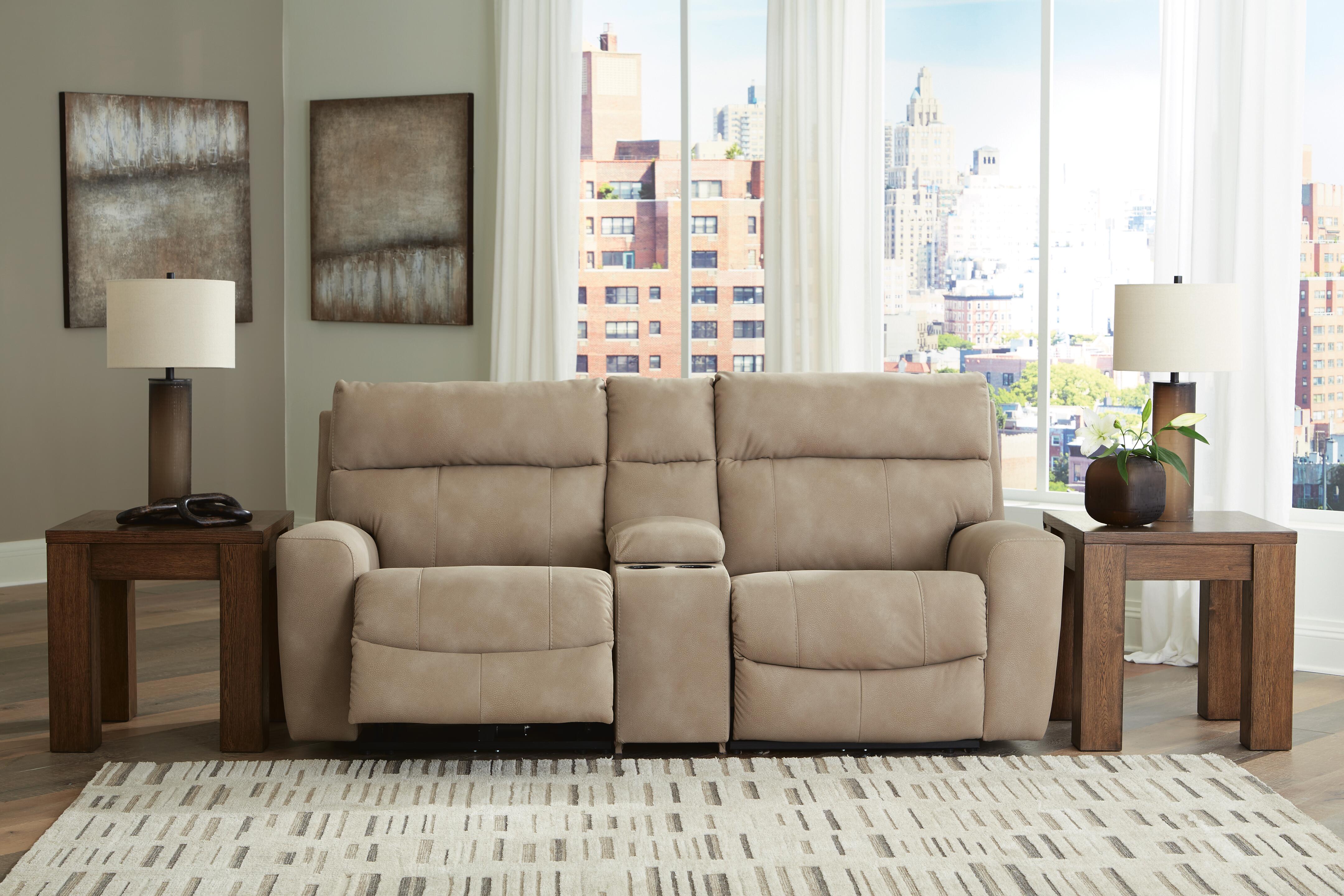 Next-Gen Durapella 3-Piece Power Reclining Sectional Loveseat with Console in Sand Microfiber
