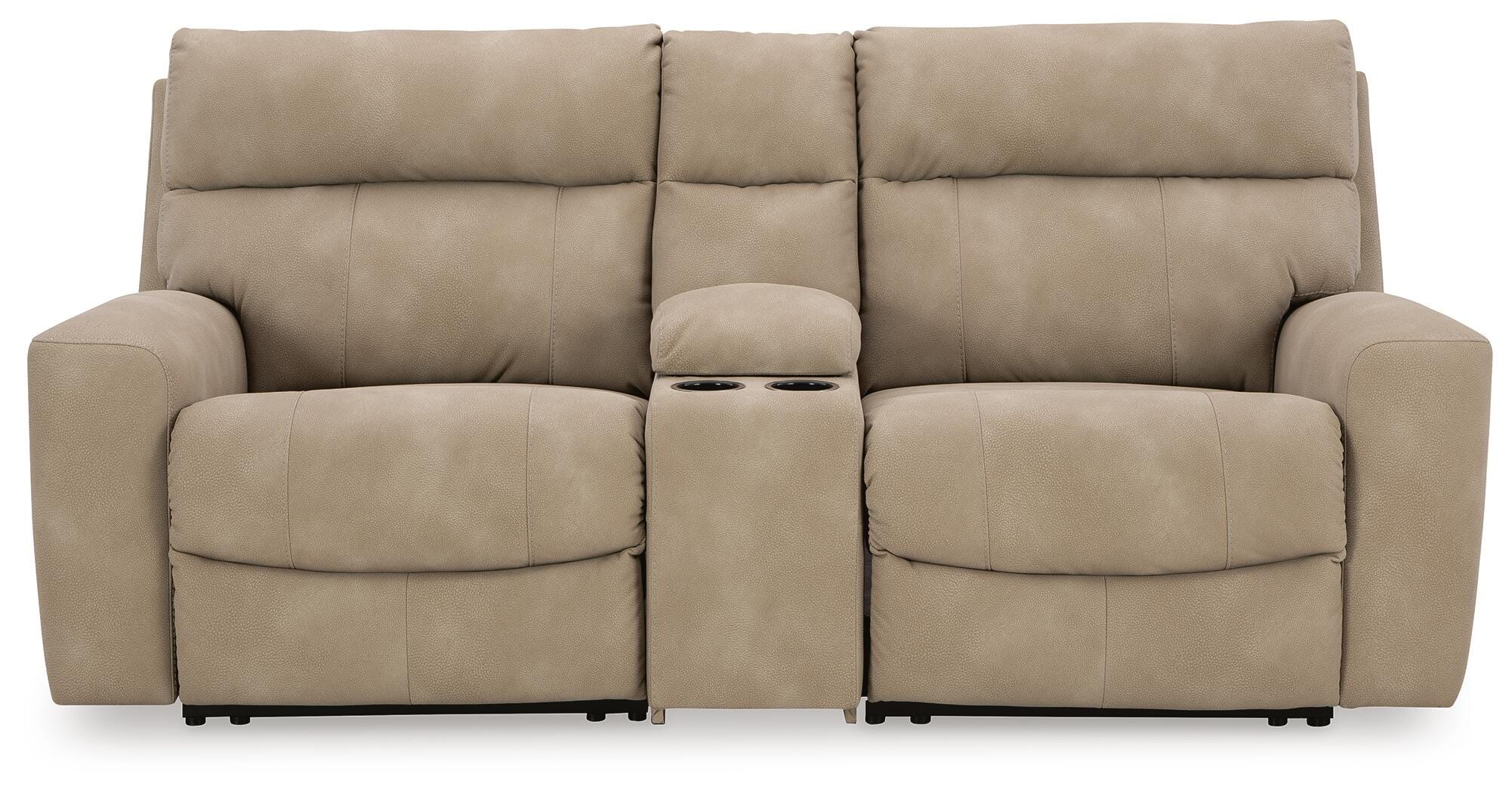 Next-Gen Durapella 3-Piece Power Reclining Sectional Loveseat with Console in Sand Microfiber