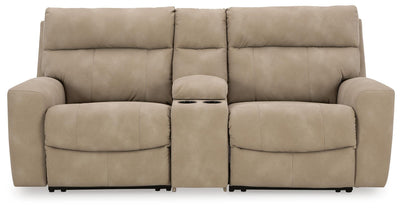 Next-Gen Durapella 3-Piece Power Reclining Sectional Loveseat with Console in Sand Microfiber