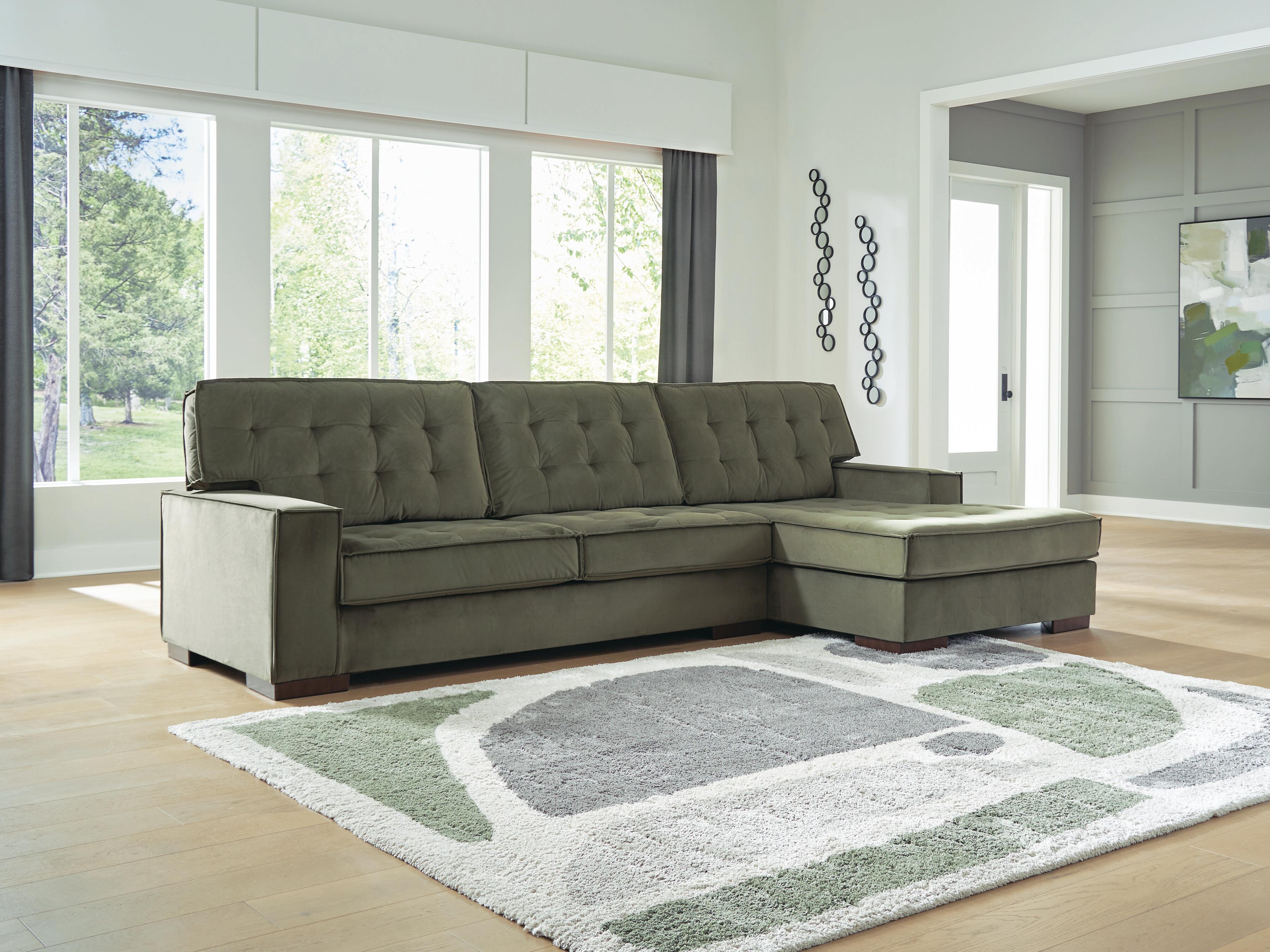 Caspian-Town 2-Piece RAF Chaise Sectional in Olive Velvet