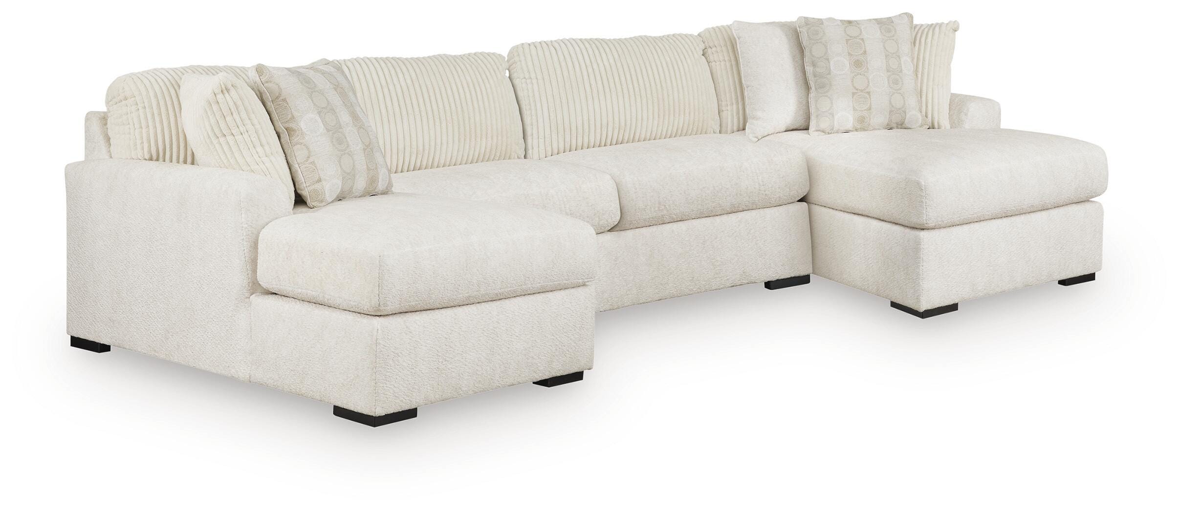 Chessington 3-Piece Sectional with Double Chaise in Ivory Chenille