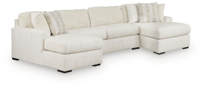 Chessington 3-Piece Sectional with Double Chaise in Ivory Chenille