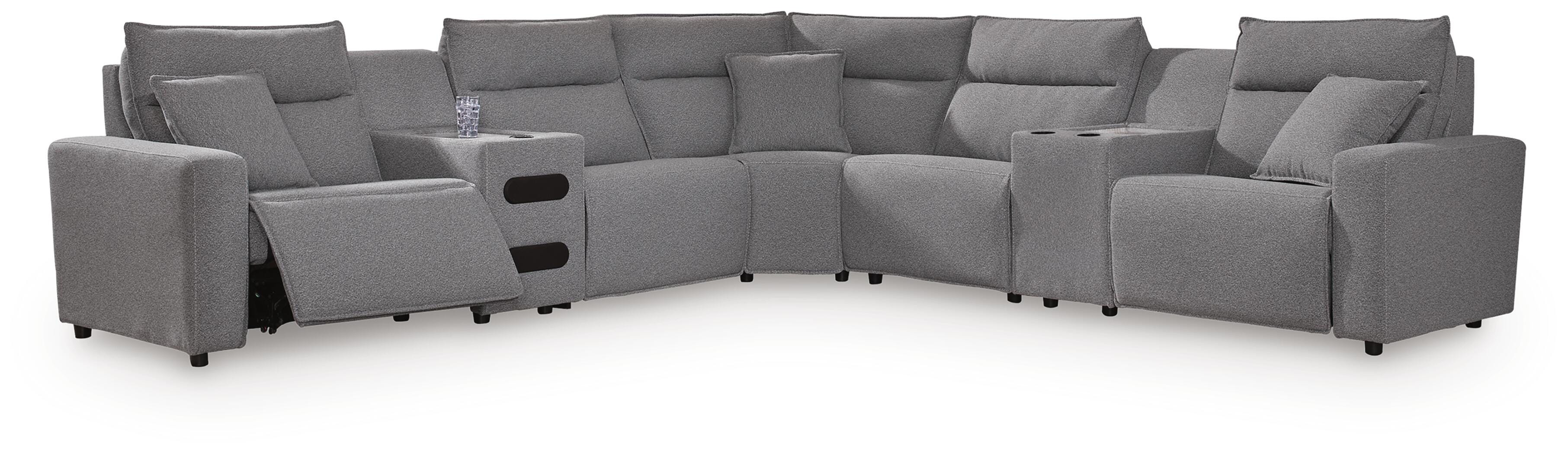 Modmax II 7-Piece Power Reclining Sectional with Audio Consoles in Salt and Pepper