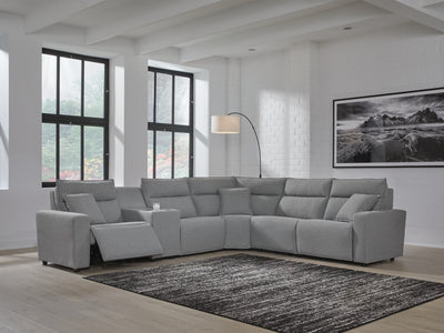 Modmax II 6-Piece Power Reclining Sectional with Console in Salt and Pepper Next-Gen Nuvella