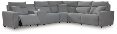 Modmax II 6-Piece Power Reclining Sectional with Console in Salt and Pepper Next-Gen Nuvella