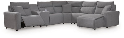 Modmax II 6-Piece RAF Chaise Power Reclining Sectional and Console in Salt and Pepper Next-Gen Nuvella