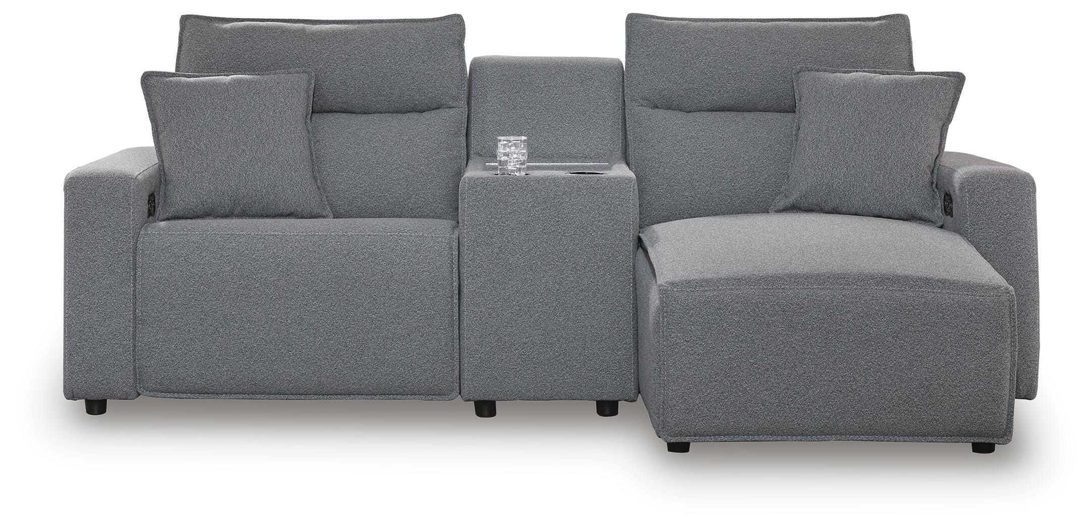 Modmax II 3-Piece RAF Chaise Power Reclining Sectional and Console in Salt and Pepper Next-Gen Nuvella