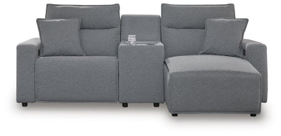 Modmax II 3-Piece RAF Chaise Power Reclining Sectional and Console in Salt and Pepper Next-Gen Nuvella