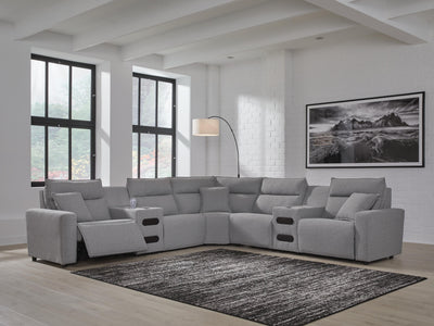 Modmax II 7-Piece Power Reclining Sectional w/ Audio Consoles in Salt and Pepper Next-Gen Nuvella