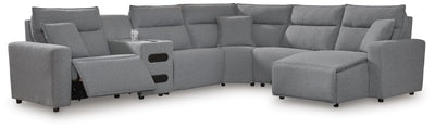 Modmax II 6-Piece RAF Chaise Reclining Sectional and Audio Console in Salt and Pepper Next-Gen Nuvella